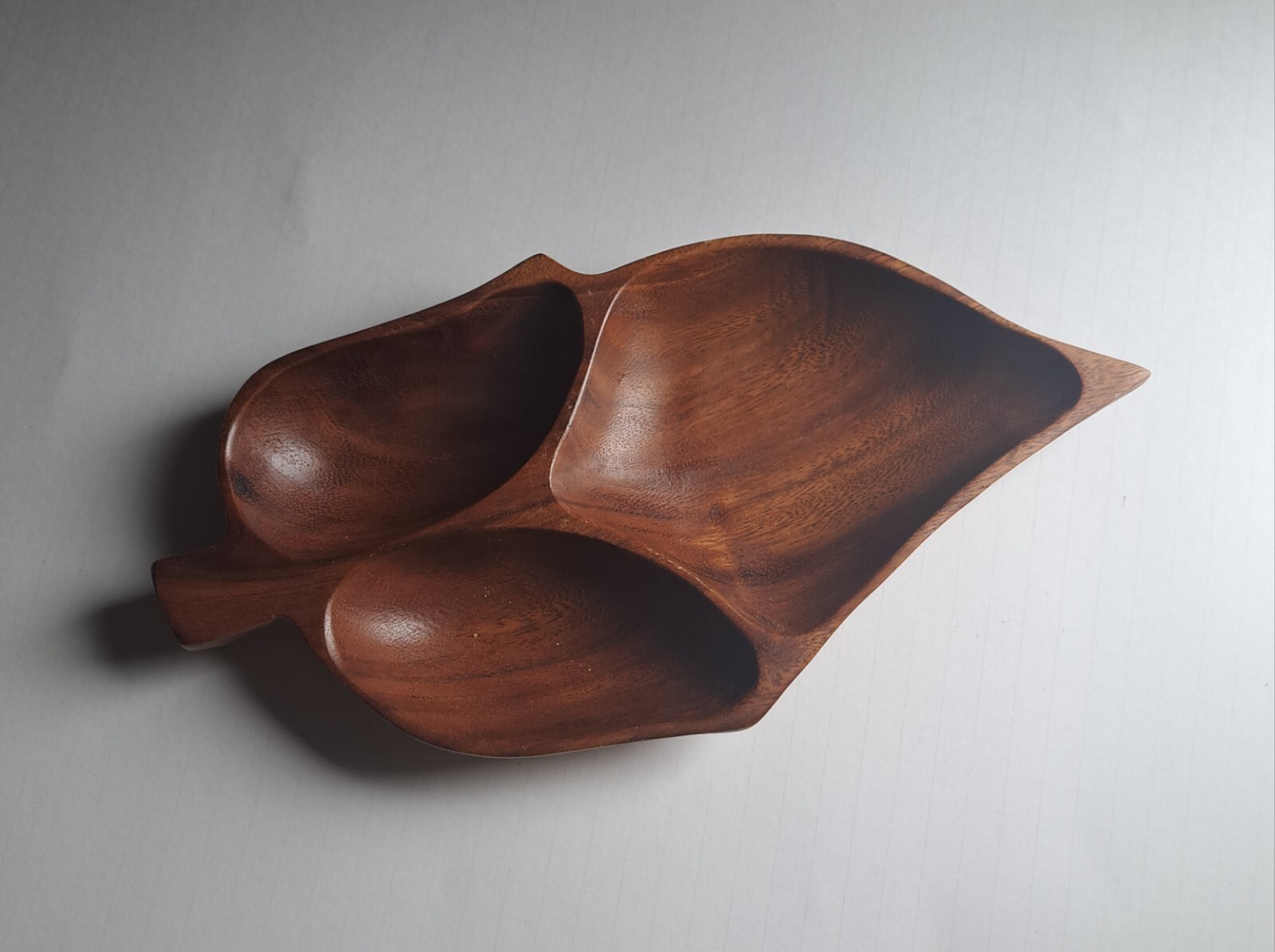 Vtg Monkey Pod Wood 3 Divided MCM Snack Nutt Bowl Vanity Tray Catch All Dish Art