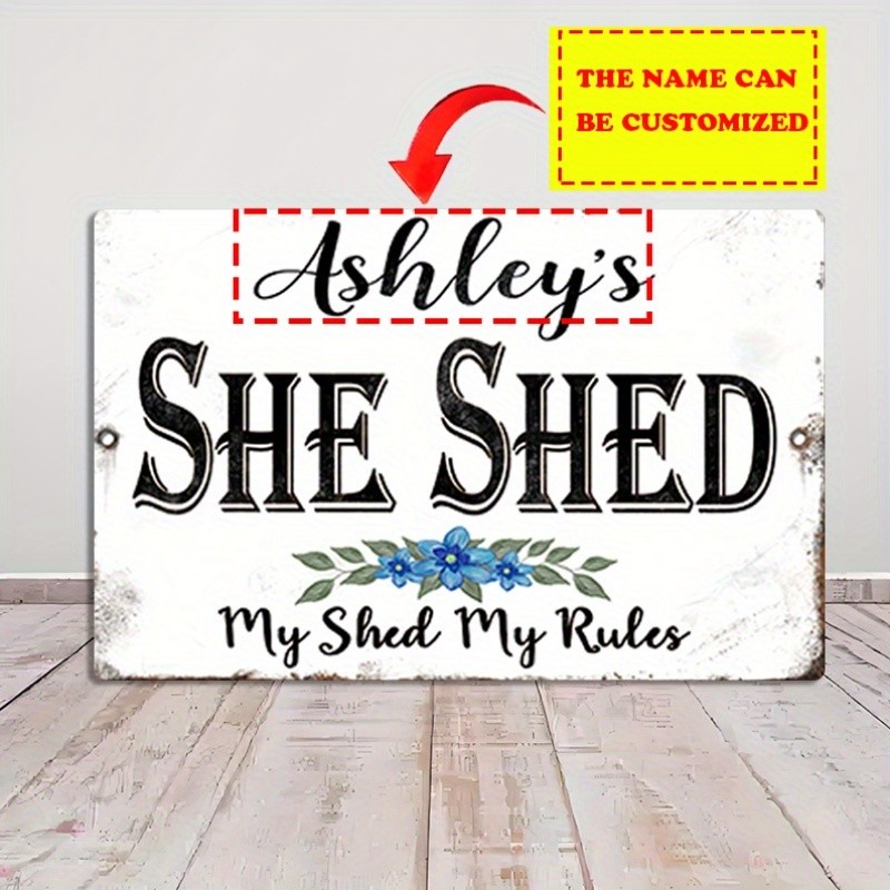 2D Personalized Vintage She Shed Metal Sign Customizable Text Home Wall Decor