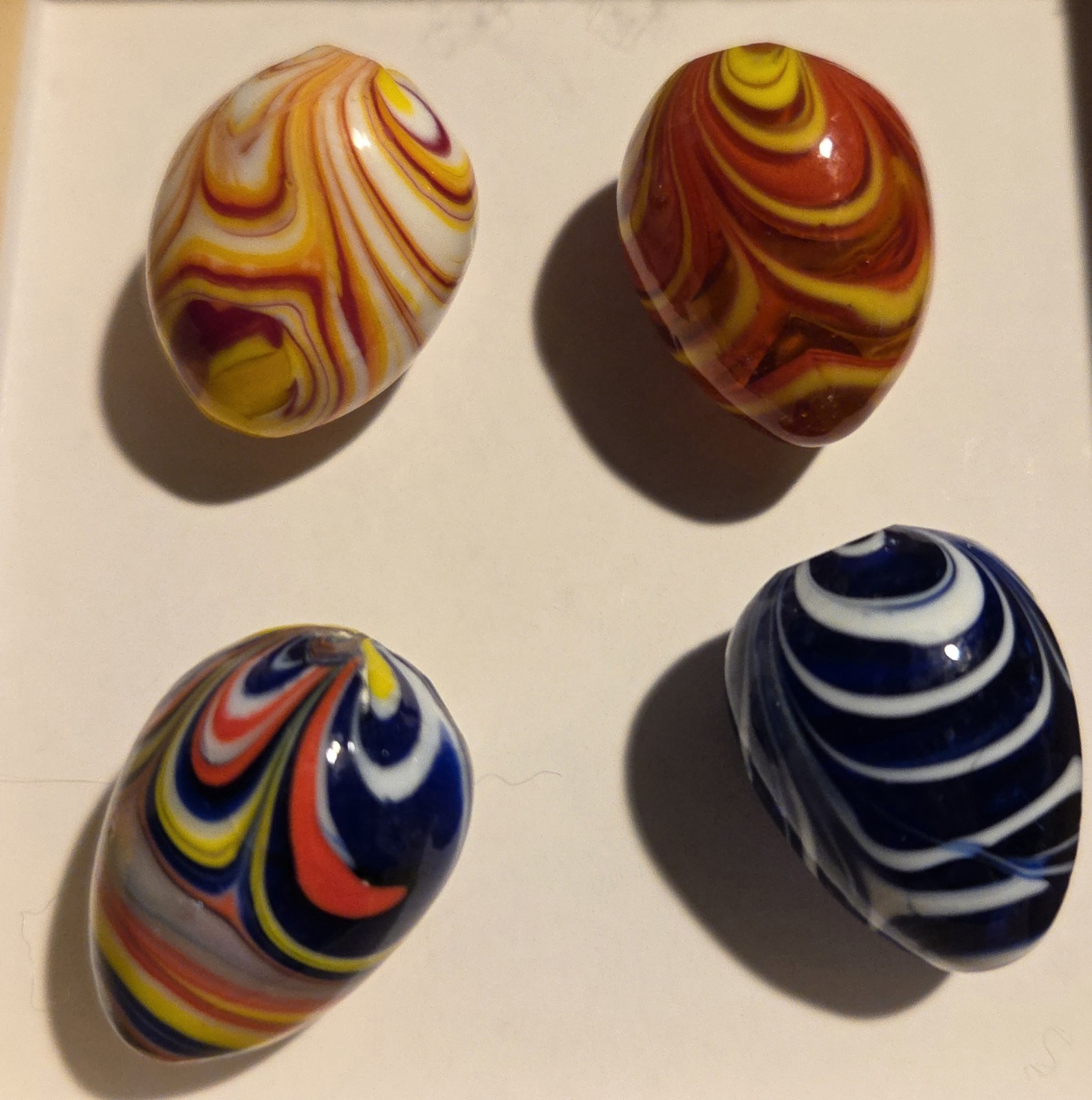 4 Vintage Handblown Eggs Small Glass Swirl Marble Art Easter