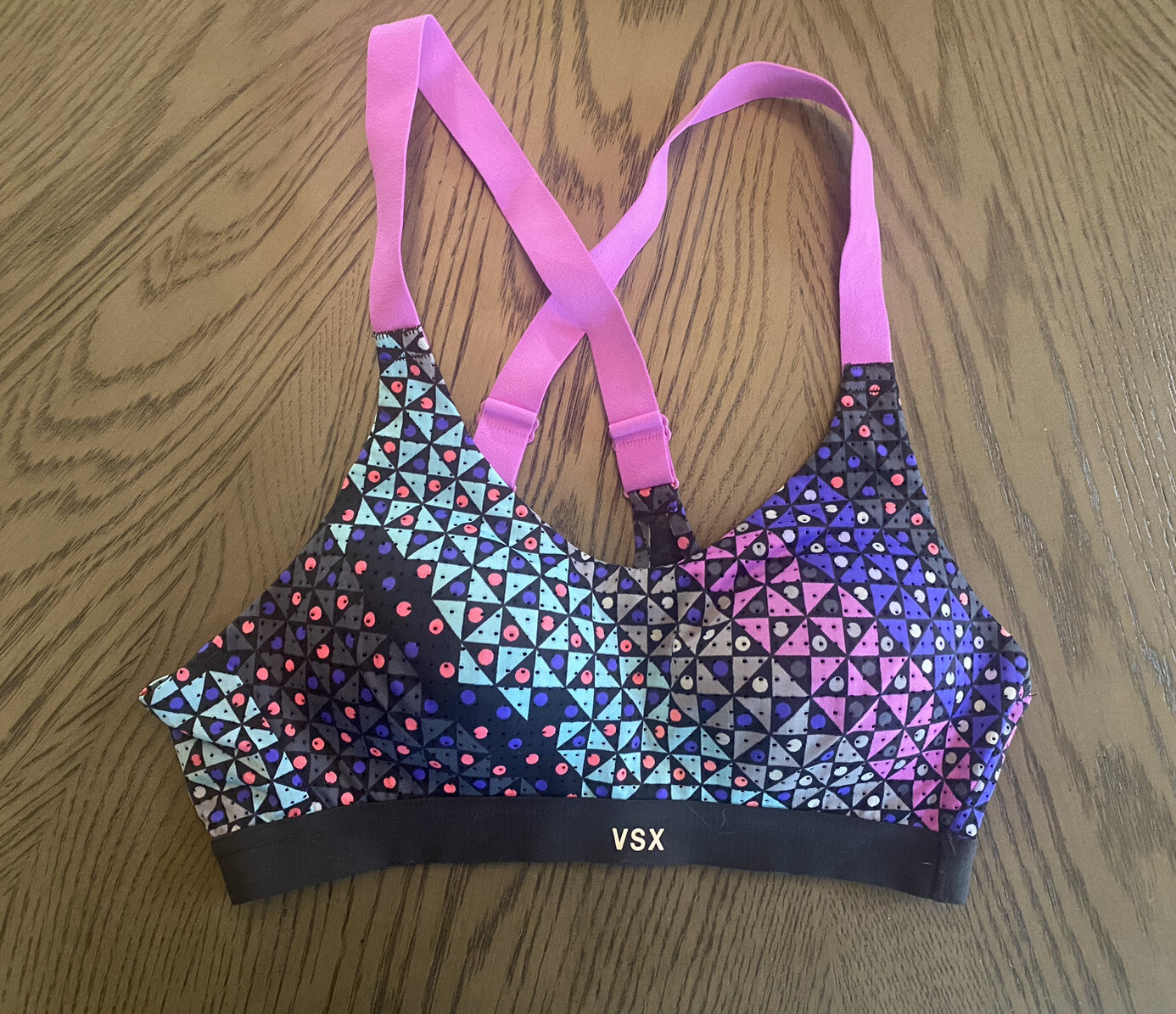 Victoria Secret VSX Adjustable Geometric Sporty Sports Bra Purple Black Gray 32A