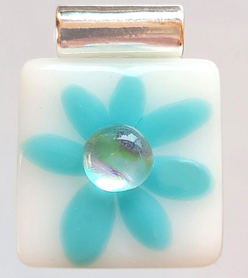 Handcrafted Fused Glass FLOWER Pendant with Dichroic Center
