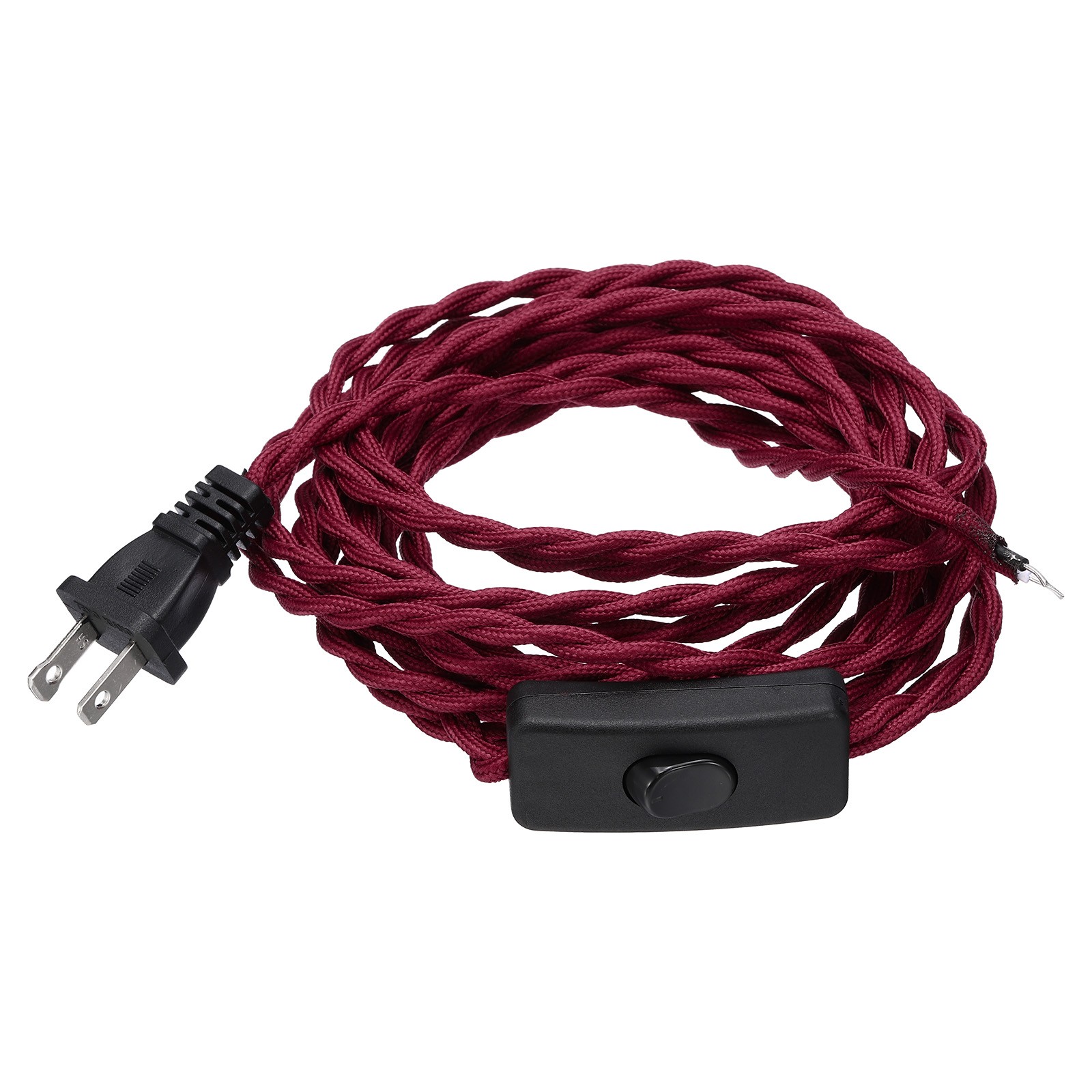 15Ft 18/2 Cloth Covered Lamp Cord with Plug for Extension Wiring Claret