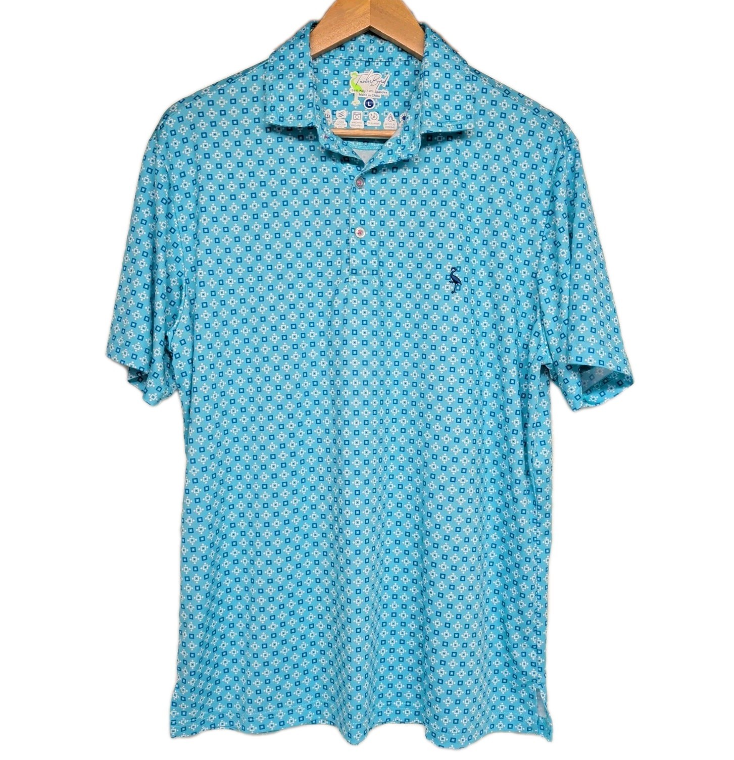 TailorByrd Performance Golf Polo Shirt Mens L Geometric Pattern SPF 30 Excellent