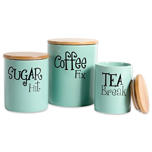  Kitchen Accessories Retro Collection, Ceramics, 3 Piece Canister Set Aqua