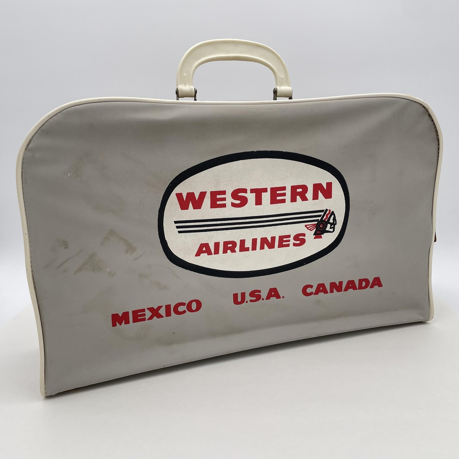 Vintage Western Airlines Vinyl Travel Bag Suitcase Gray Red Logo Carry On