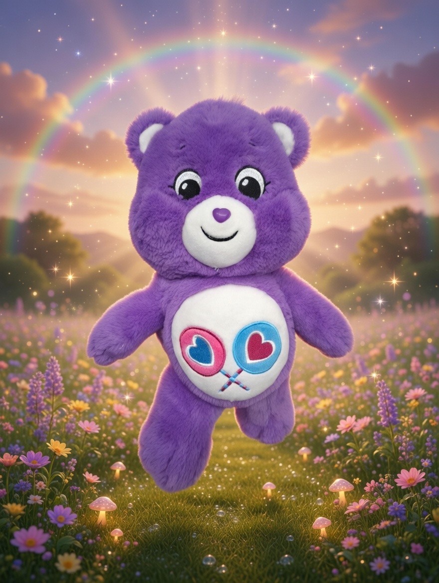 Care Bears Purple Plush Bear with Heart and X Symbols on Belly Licensed Toy
