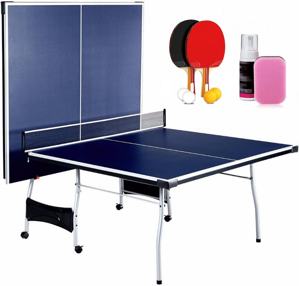 Foldable 4 Piece Ping Pong Table Tennis Set with Net, Paddles, Balls - Tournamen