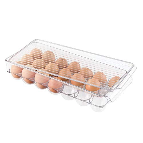  Plastic Egg Holder for Fridge with Lid - 21 Egg Storage Clear Pack of 1
