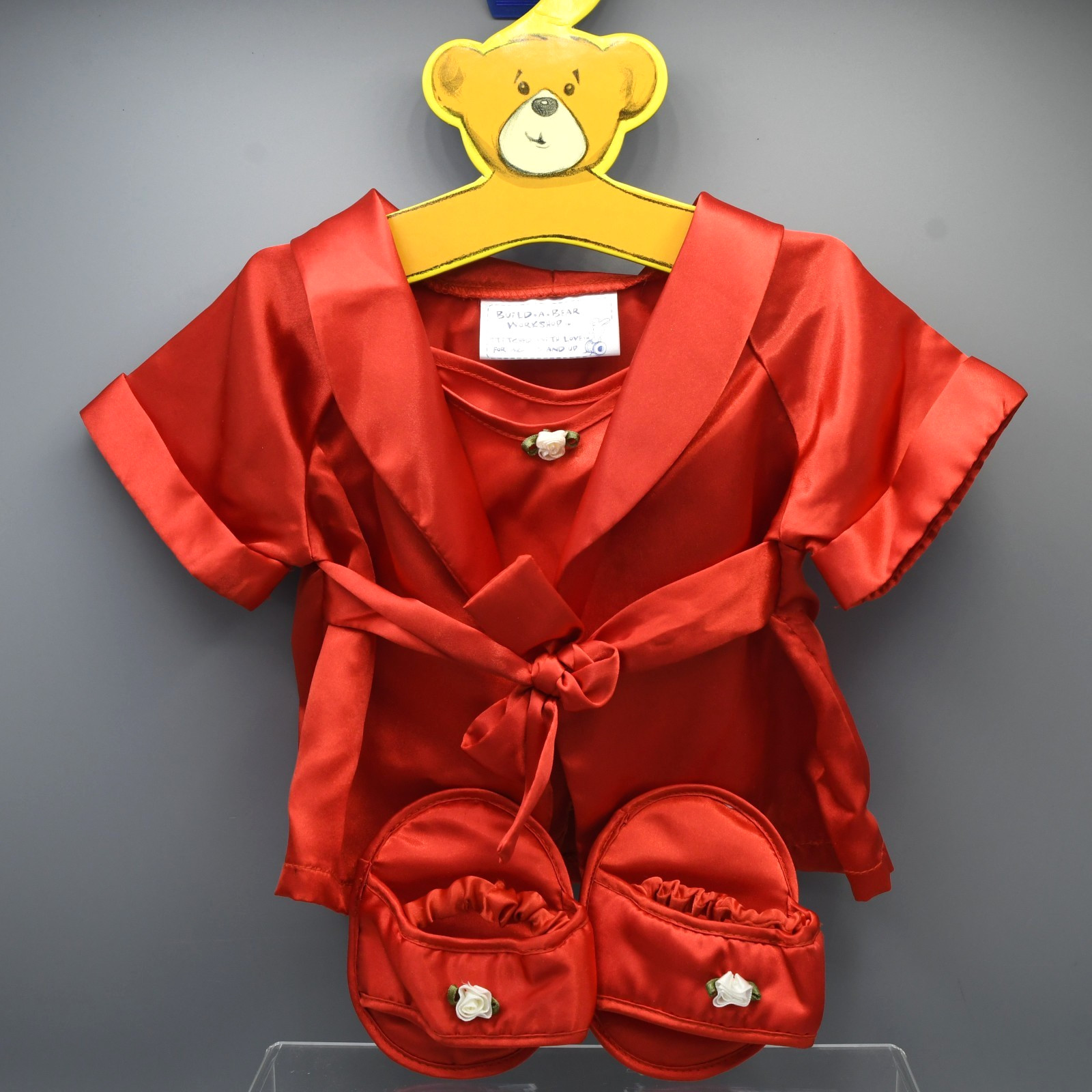 Build a Bear Red Satin Nightgown Robe Slippers Set Pajamas Sleepwear READ