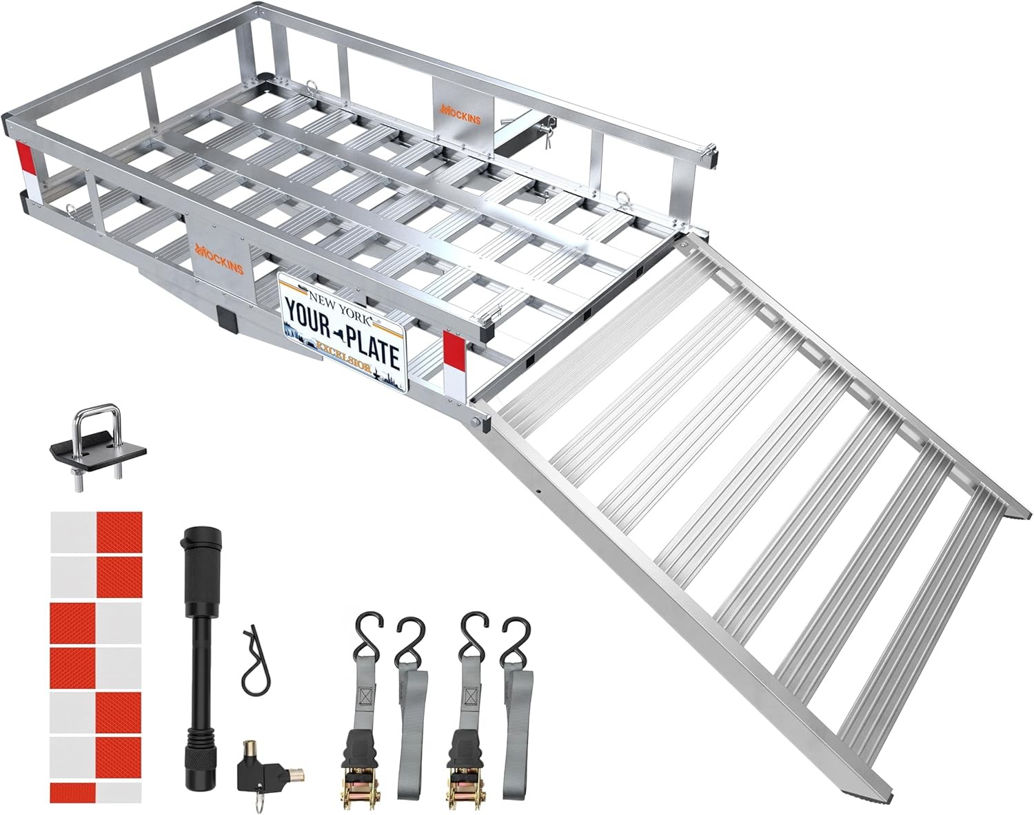 Mockins 50"x29"x8" Aluminum Trailer Hitch Cargo Carrier with Ramp for Wheelchair