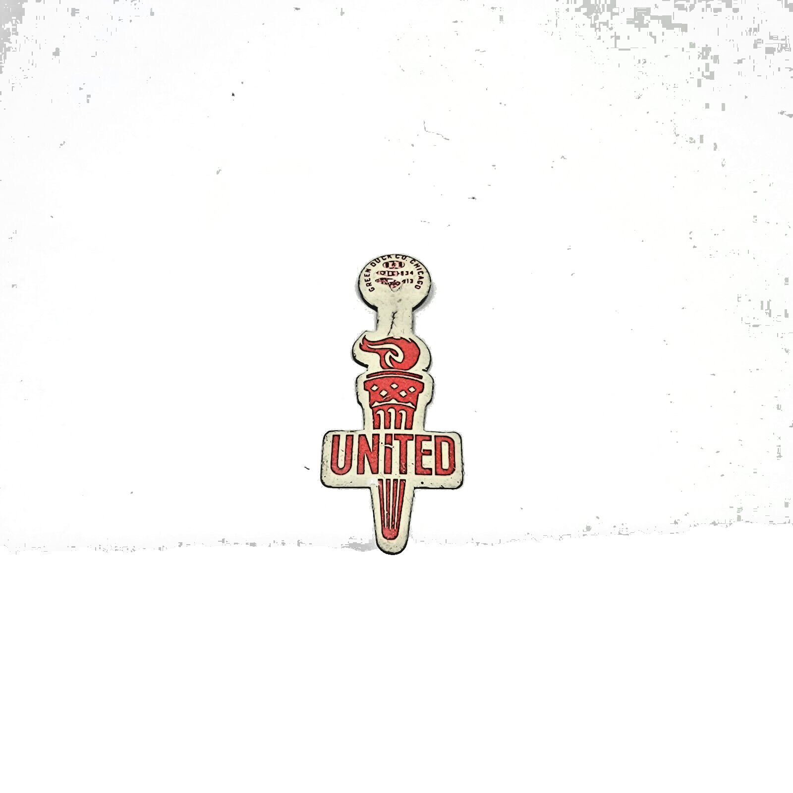 Vintage United Way Pin Green Duck Co Chicago White Red Torch