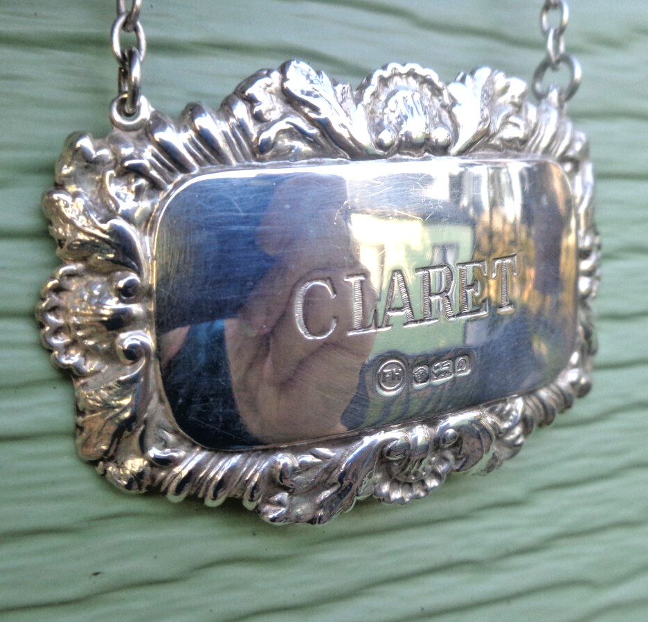 Claret Decanter Wine Label Sterling Silver hm 1978 Sheffield Francis Howard Ltd