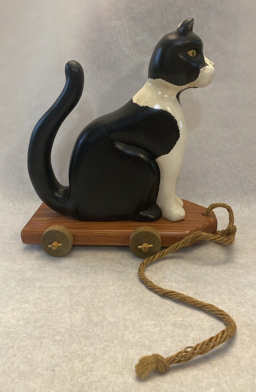Vintage Hand Carved And Painted Cat Pull Toy By Faith Allenby Folk Art