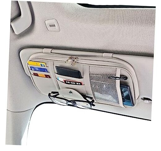 Da by Car Sun Visor Organizer, Multi-Pocket Visor Organizer Storage Cream Grey
