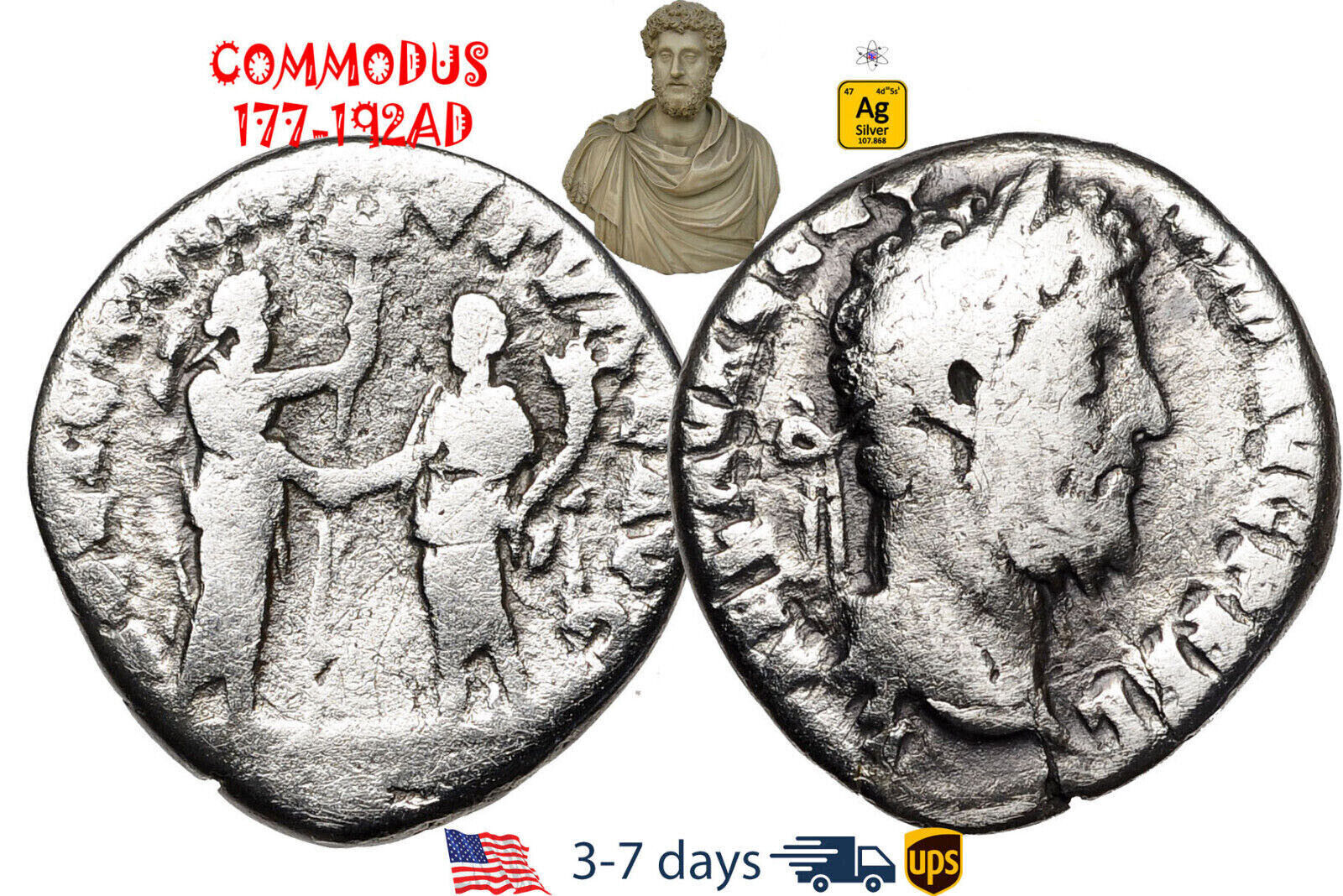 Ancient Roman Empire Coin Silver Denarius COMMODUS 177 - 192 AD Authentic #19192