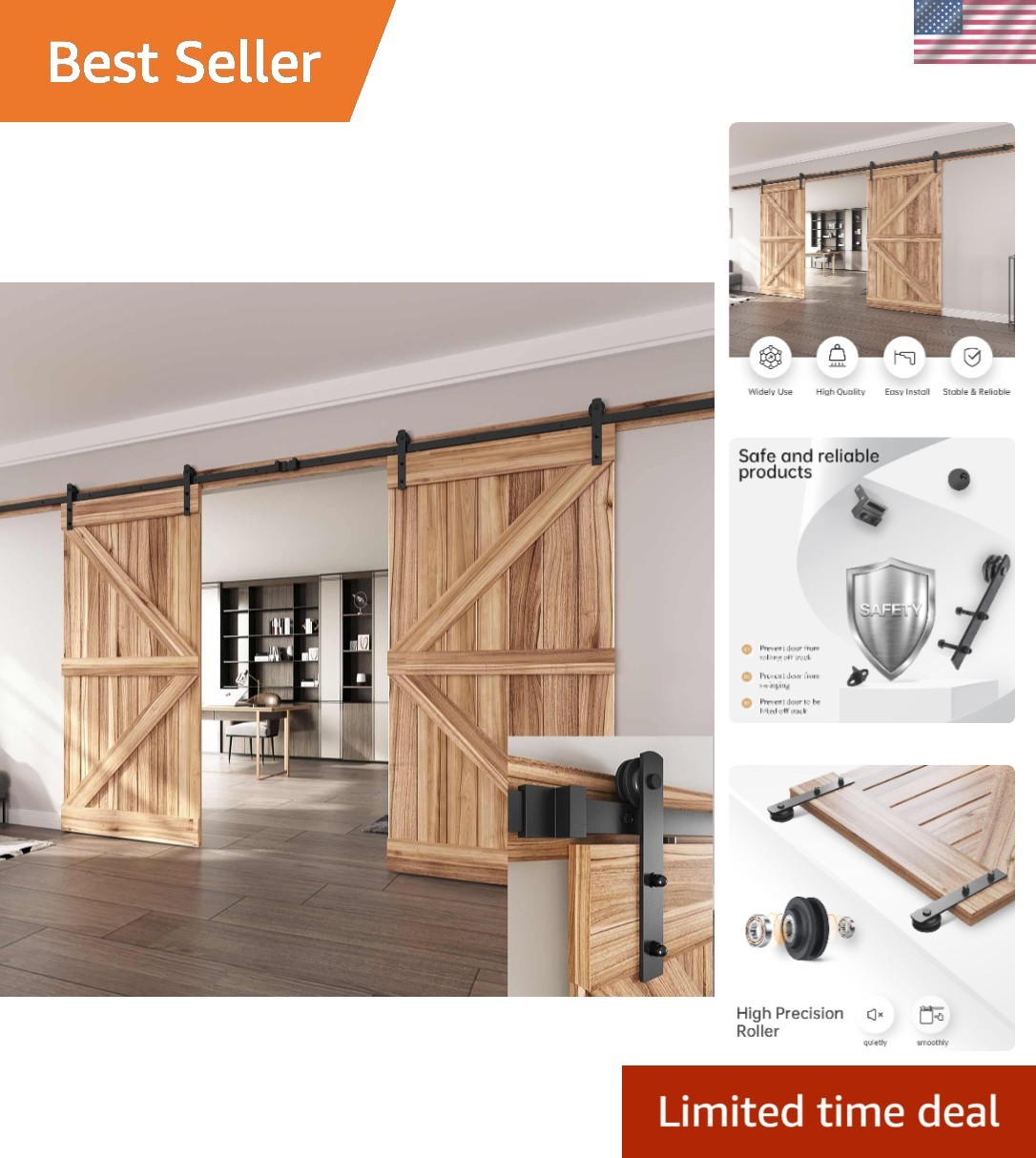 16 FT Double Doors Sliding Barn Door Hardware Track Kit,Straight Pulley,Heavy...