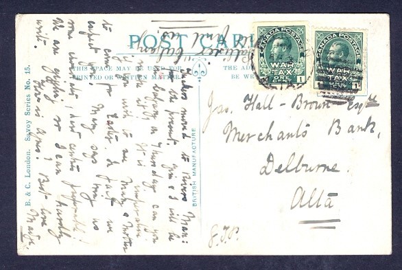 CANADA #MR1(2) EDMONTON ALTA PATRIOTIC LION & UNION JACK PPC TO DELBOURNE