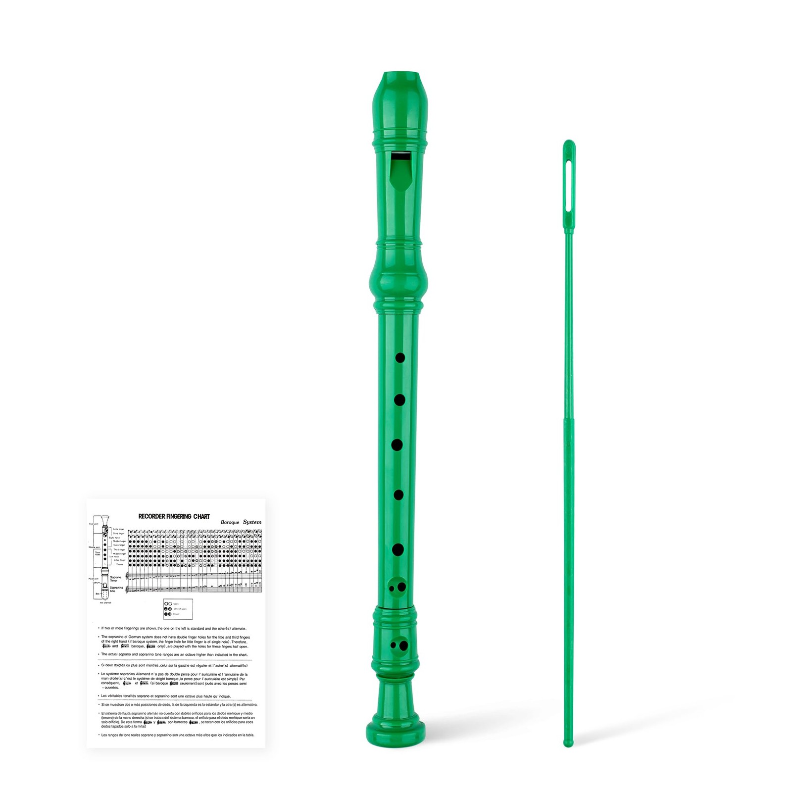 YONTY 8-Hole Soprano Descant Recorder Baroque Style Kids Music Baroque, Green 