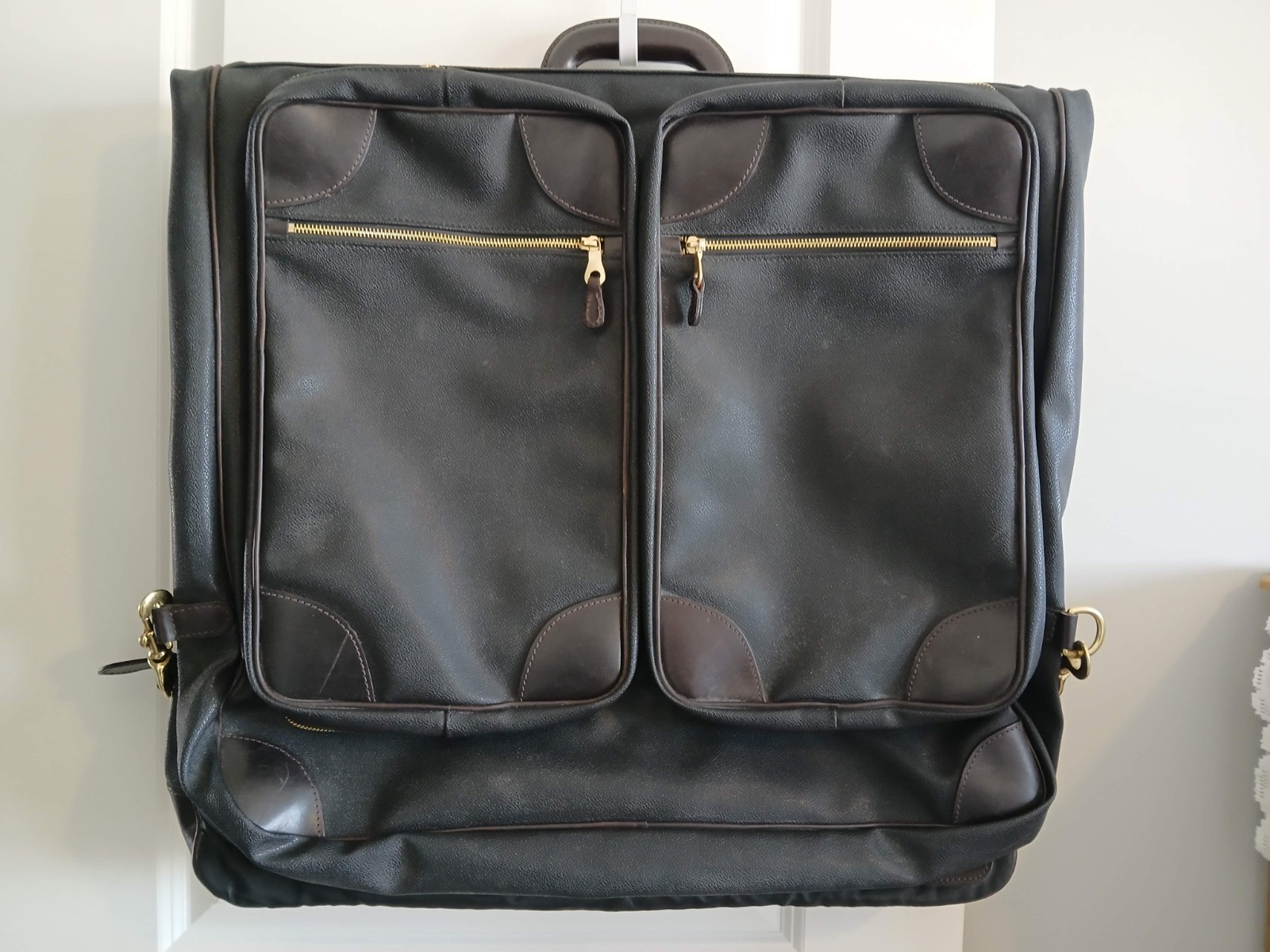 VINTAGE MULHOLLAND HANDCRAFTED BLACK LEATHER GARMENT TRAVEL BAG MADE IN USA