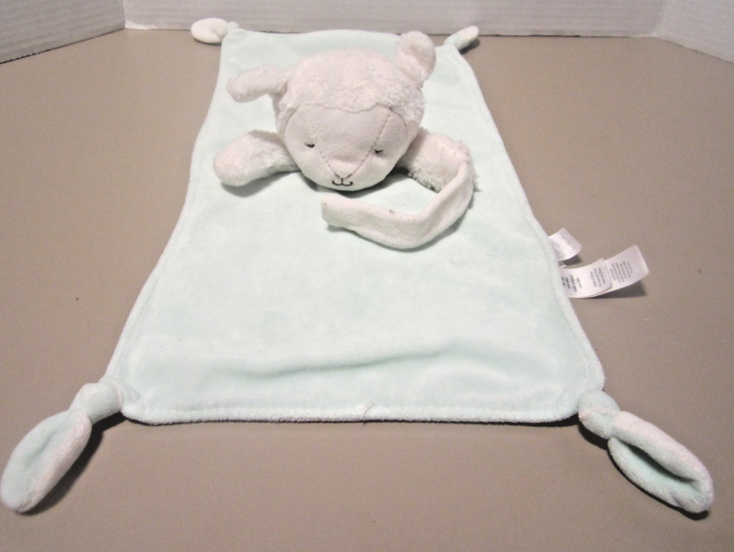 Carters OS Baby Lamb Lovey Security Blanket Pale Blue Plush 15 x 7 "  Rattle