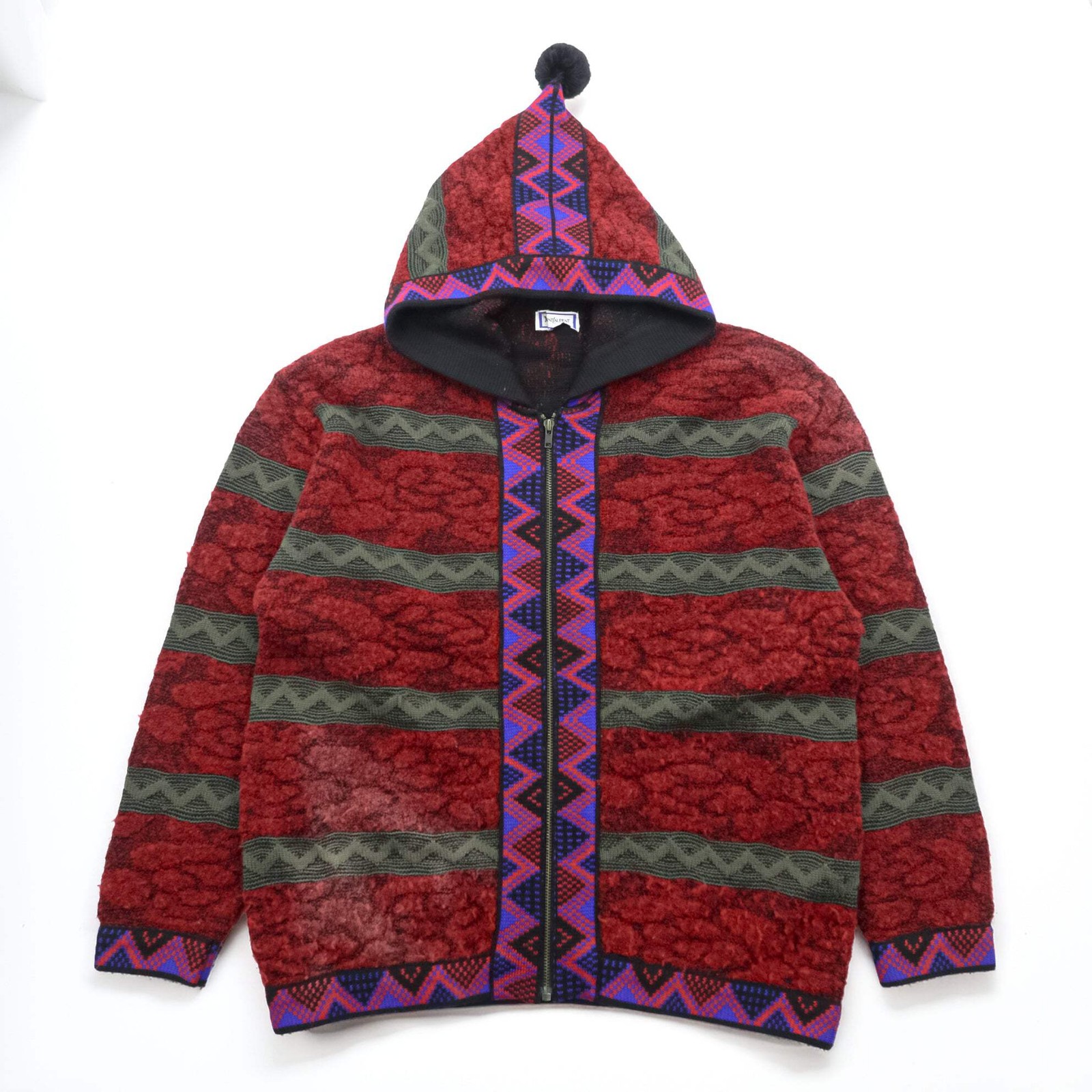 Vintage 90s Yves Saint Laurent Native Tribal Knit Hoodie YSL Geometric Pattern W