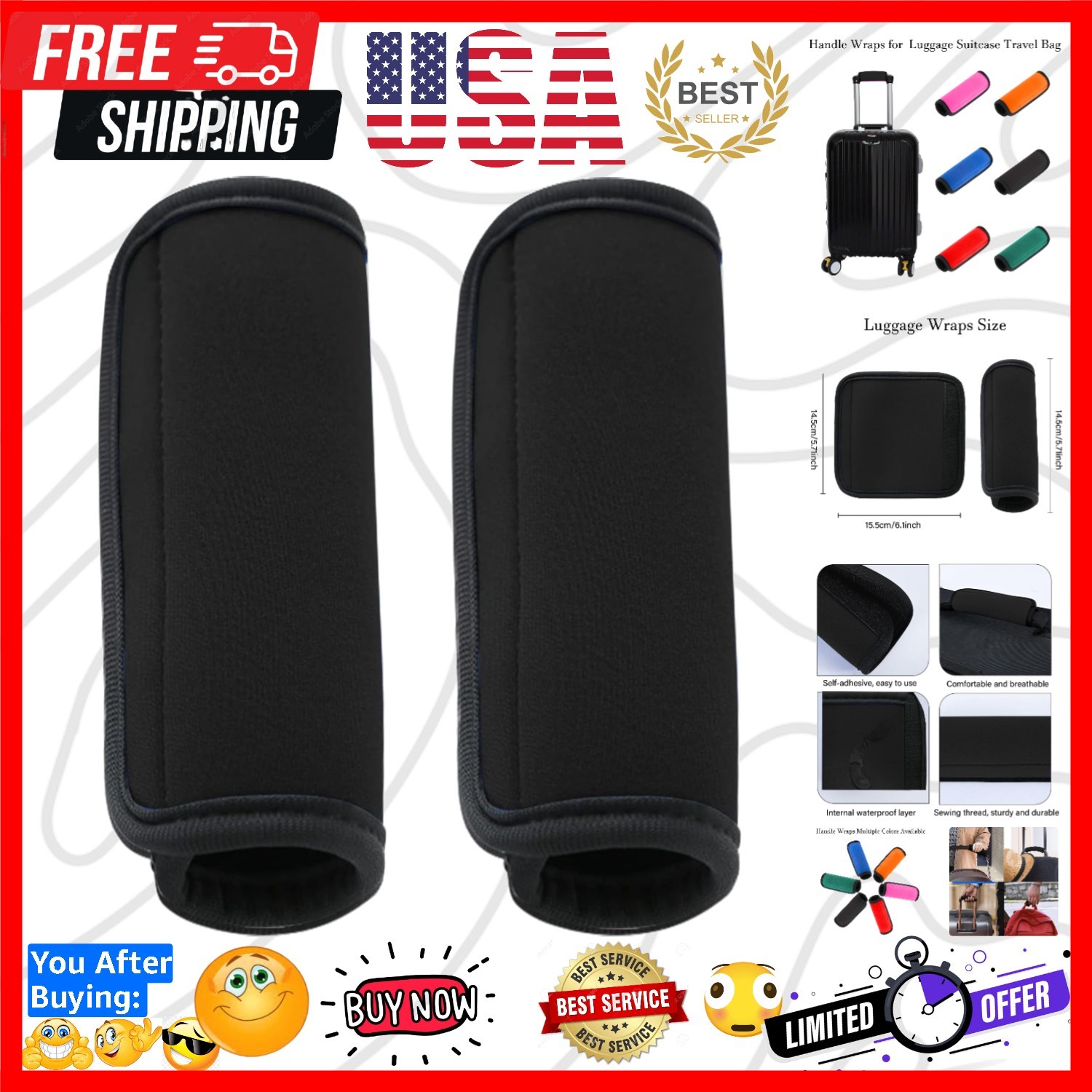 2 Pack Luggage Handle Wraps for Suitcase, Bright Color Comfort Soft Handle Co...