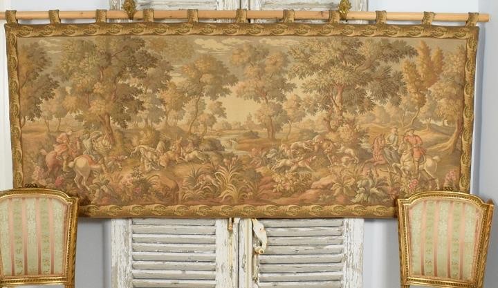 Superb Vintage French Tapestry Wall Hanging, 18th Century Rural Hunting Scene
