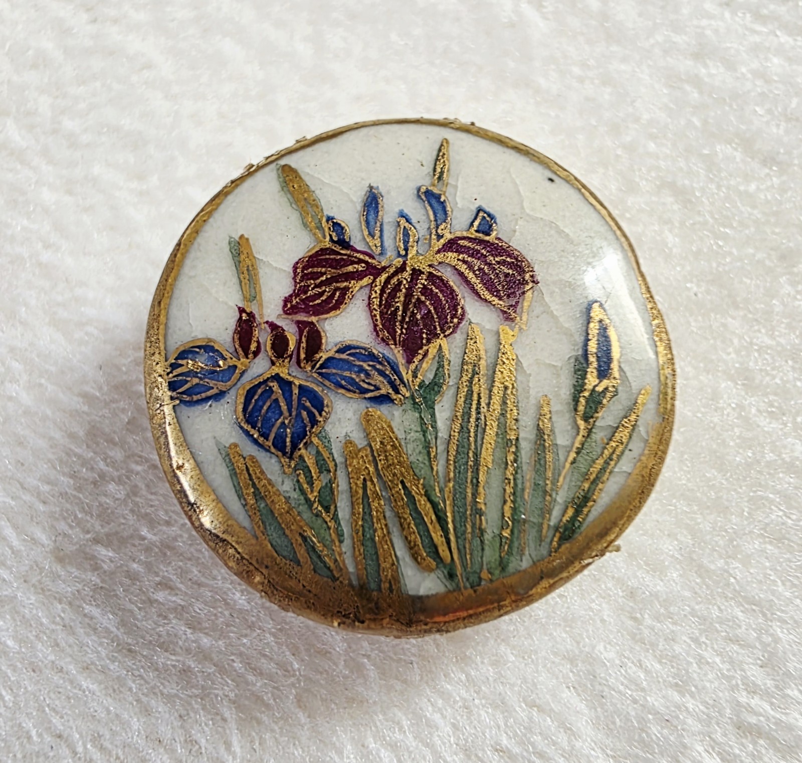 Stunningly Painted Purple Flower 5/8” Satsuma Button 