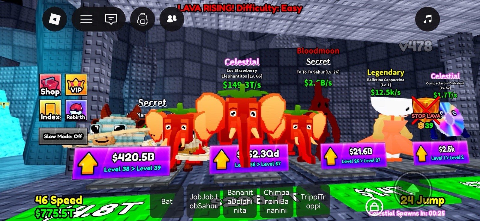 SURVIVE LAVA FOR BRAINROTS CELESTIAL LOS STRAWBERRY ELEPHANTITOS, RARE