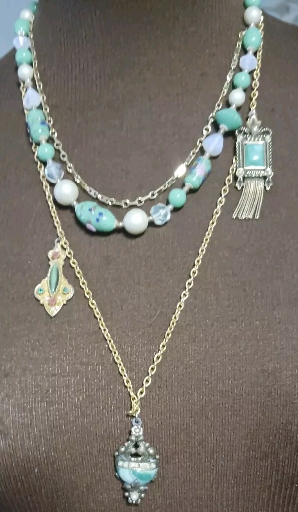 STUNNING NECKLACE Assemblage Vintage Style Brass Handcrafted Wedding Cake Beads