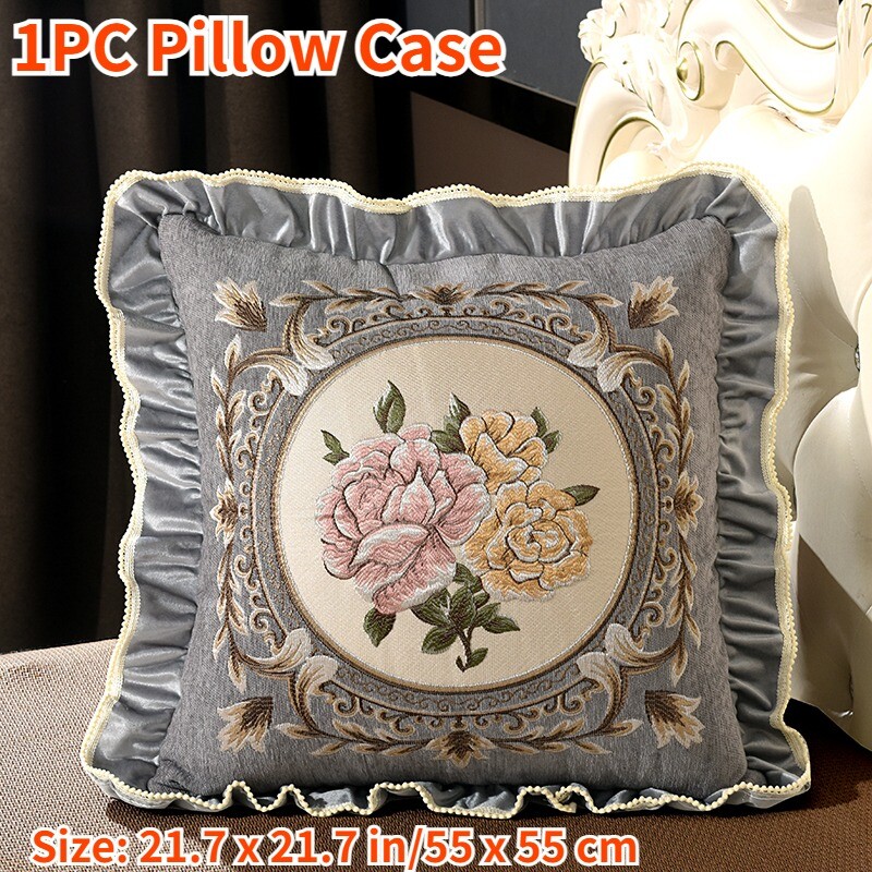 1PC Floral Embroidery Throw Pillow Case Cover Ruffles Sofa Cushion Home Decor