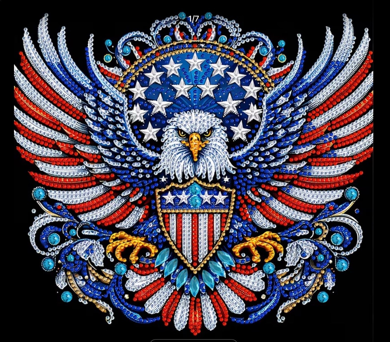 Diamond Art Kit Of An American Eagle 30cm X 30cm In Beautiful Rhinestone