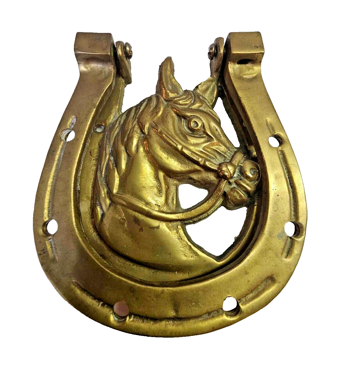 Vtg Brass Door Knocker Horseshoe horse head -heavy 13oz- G5