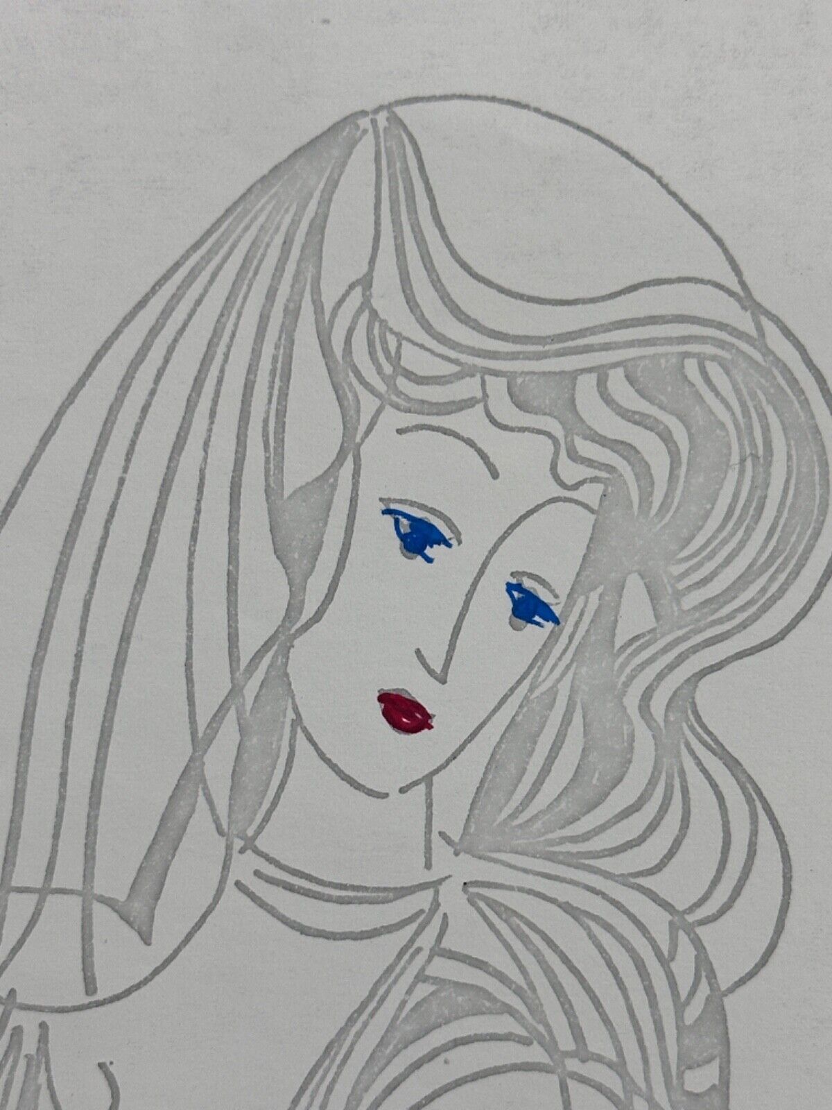 Charming Small Drawing Paper Potrait Of Woman Olga Klein-Astrachan Judaica