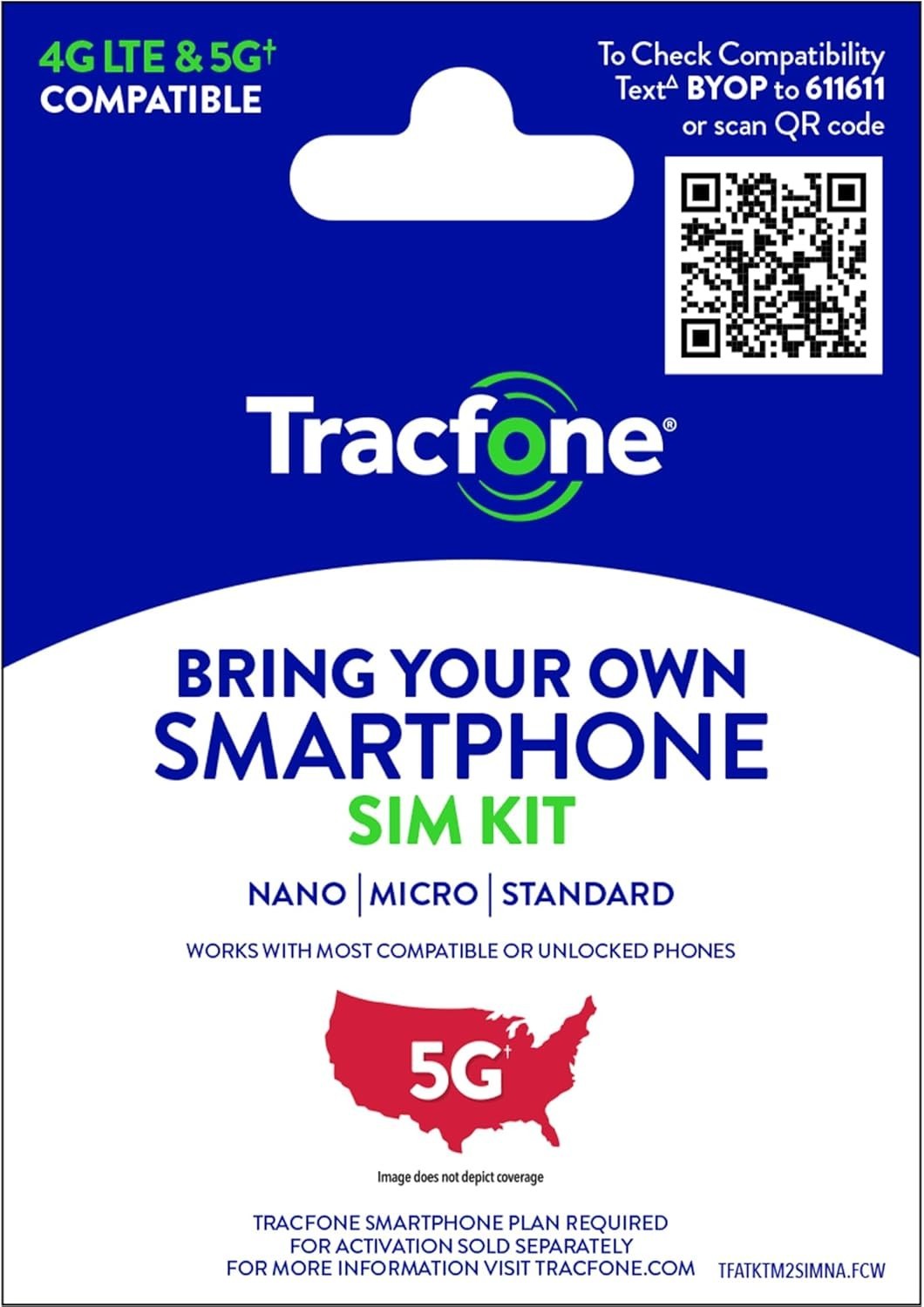 Tracfone BYOP Prepaid SIM Card Kit Universal Nano Micro Standard 4G 5G