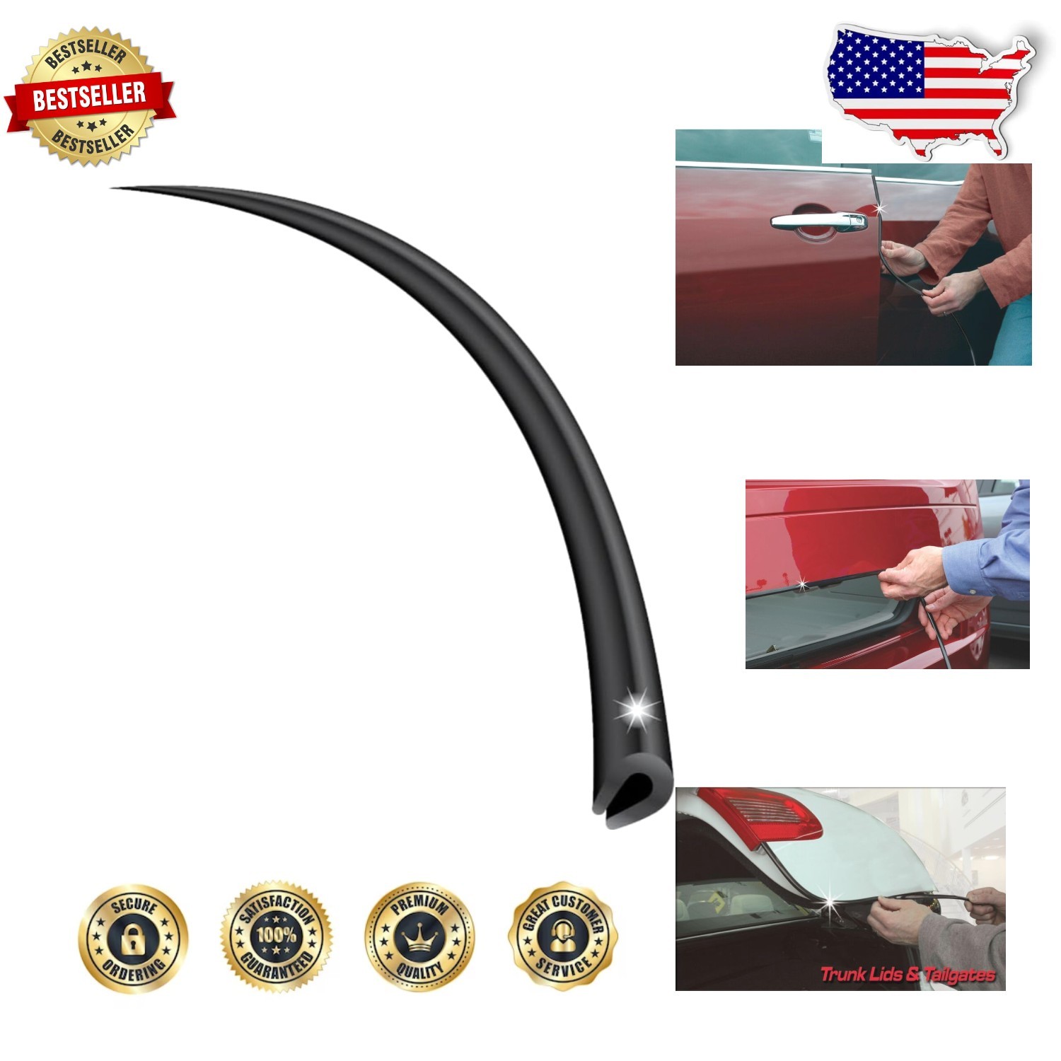 Universal Fit 50ft Black U-Channel Edge Trim Door Guard Protector