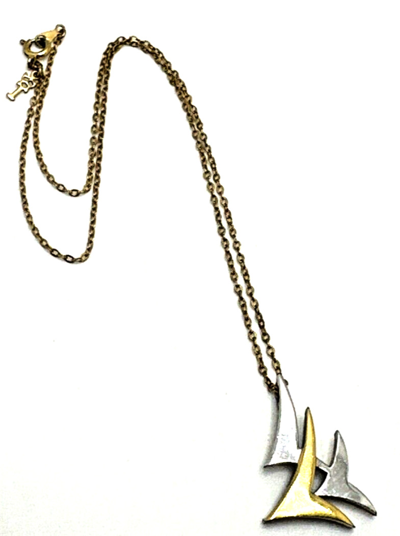 Vintage Crown TRIFARI Modernist Necklace Two Tone Abstract Flying Birds Pendant