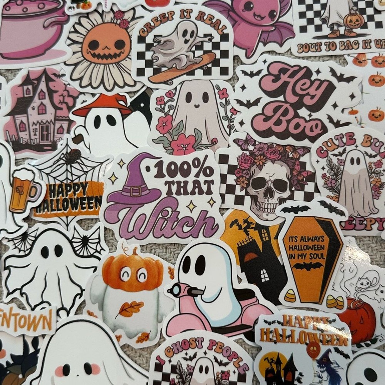 Halloween Stickers 65 pcs Spooky Fall Pink Ghost Pumpkin Scary October