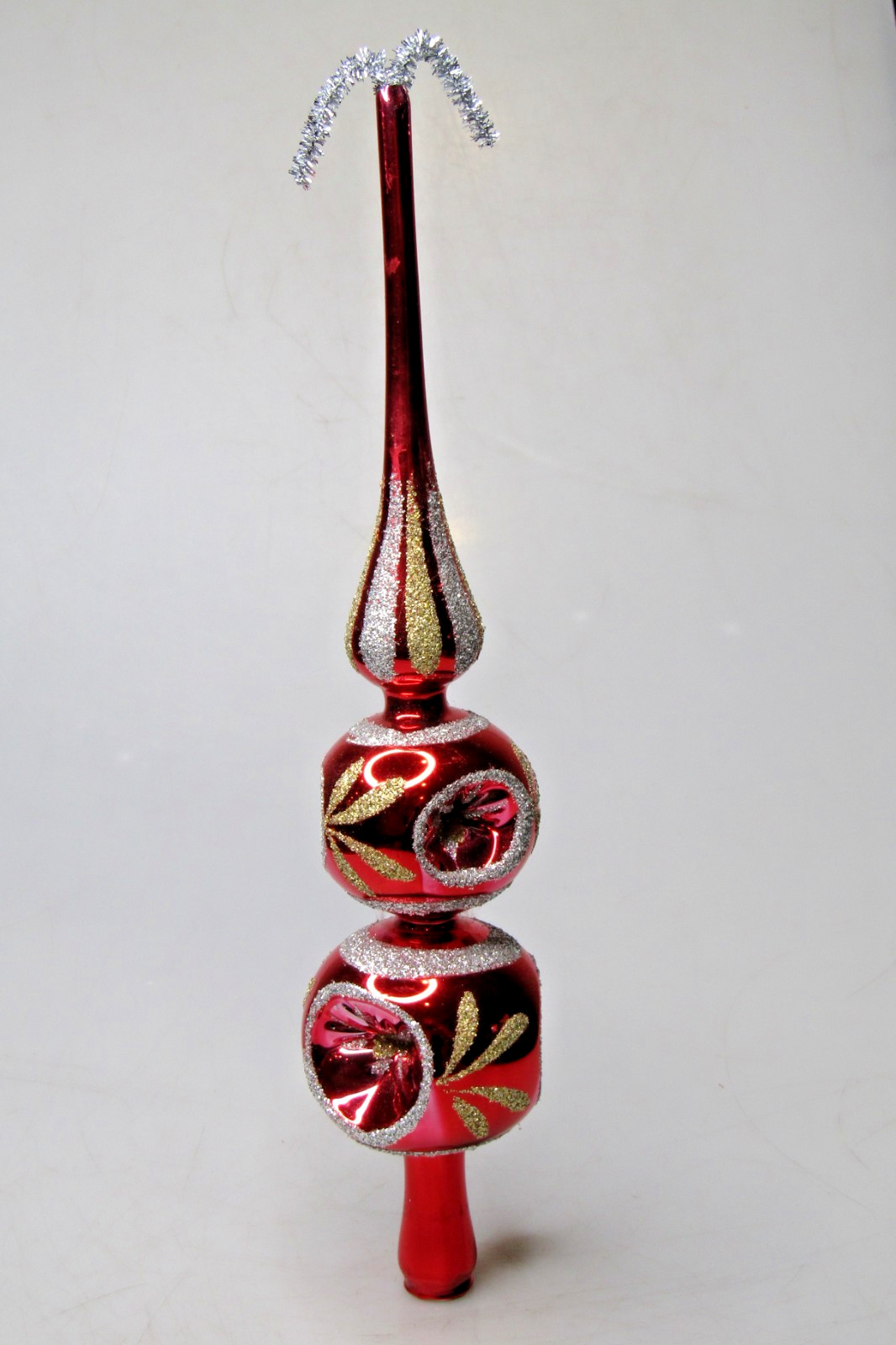 Vintage Glass Mica Chenille Multi Indent 12" TREE TOPPER Christmas Ornament