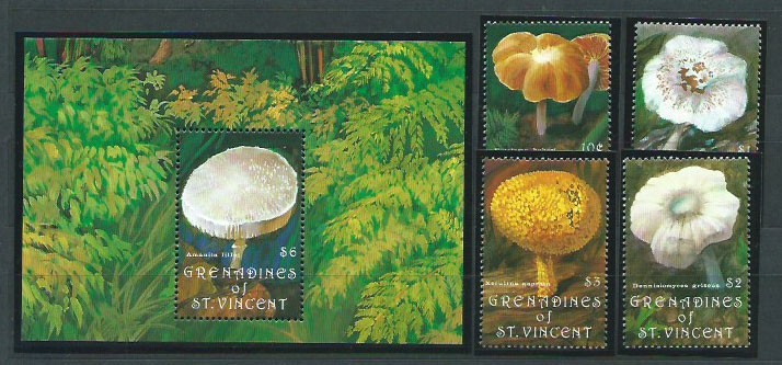 Saint Vincent And The Grenadines - Mail Yvert 748/51+H.79 ** MNH Mushrooms