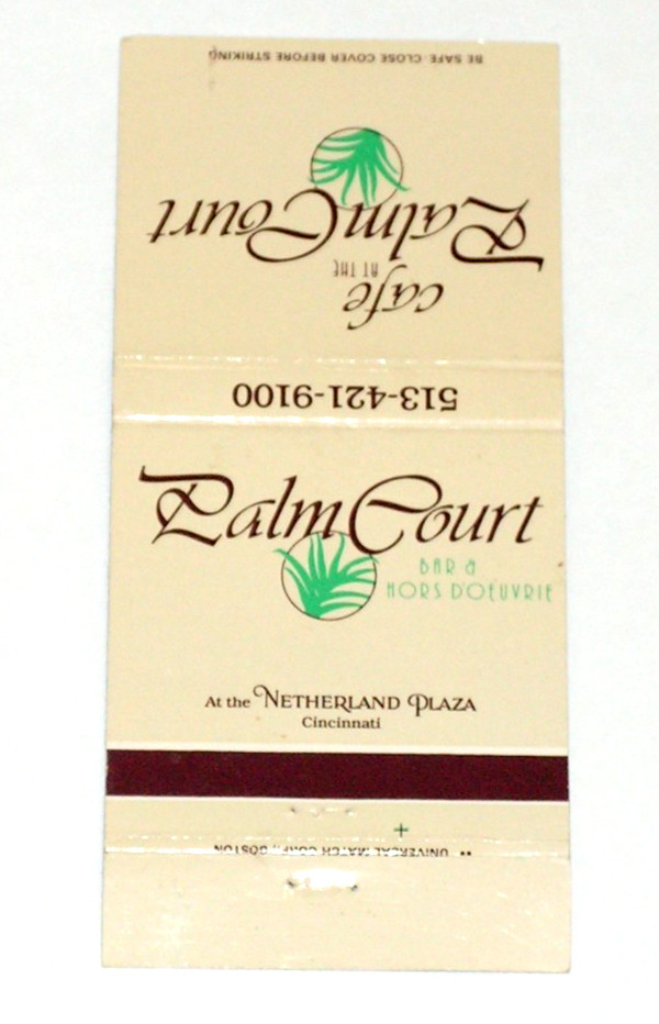Vintage Cafe at the Palm Court Bar Matchbook Cover Cincinnati Ohio OH