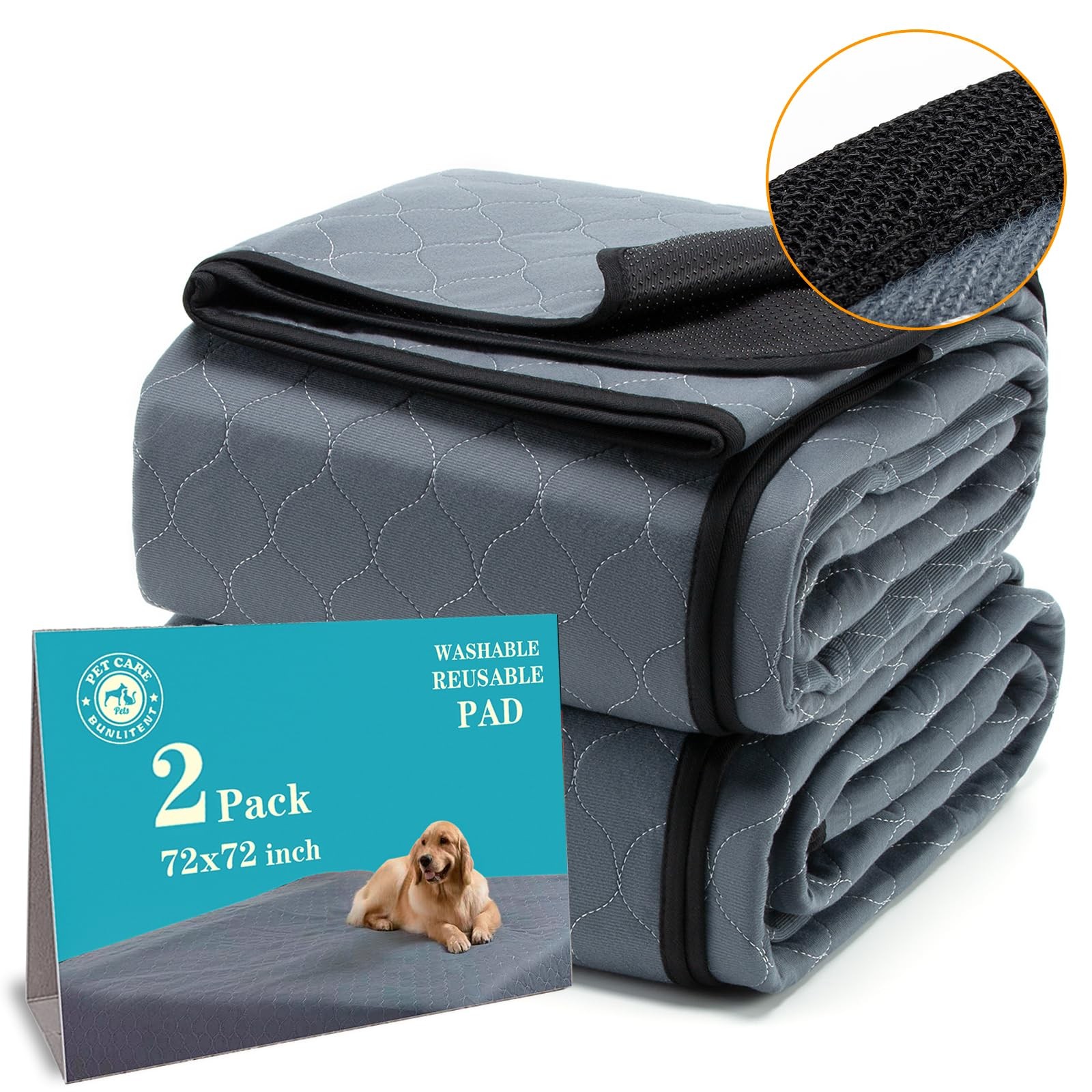 Bunlitent Washable Pee Pads for Dogs 72x72, 2 Pack, Extra Large Reusable Pupp...