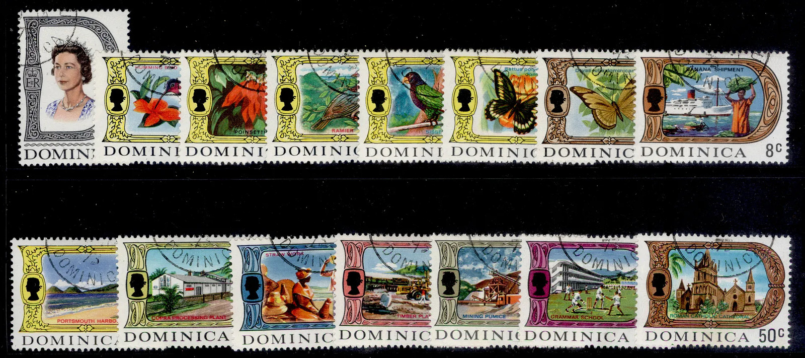DOMINICA GVI SG272a-286a, 1969 complete set GLAZED PAPER, FINE USED. Cat £32.