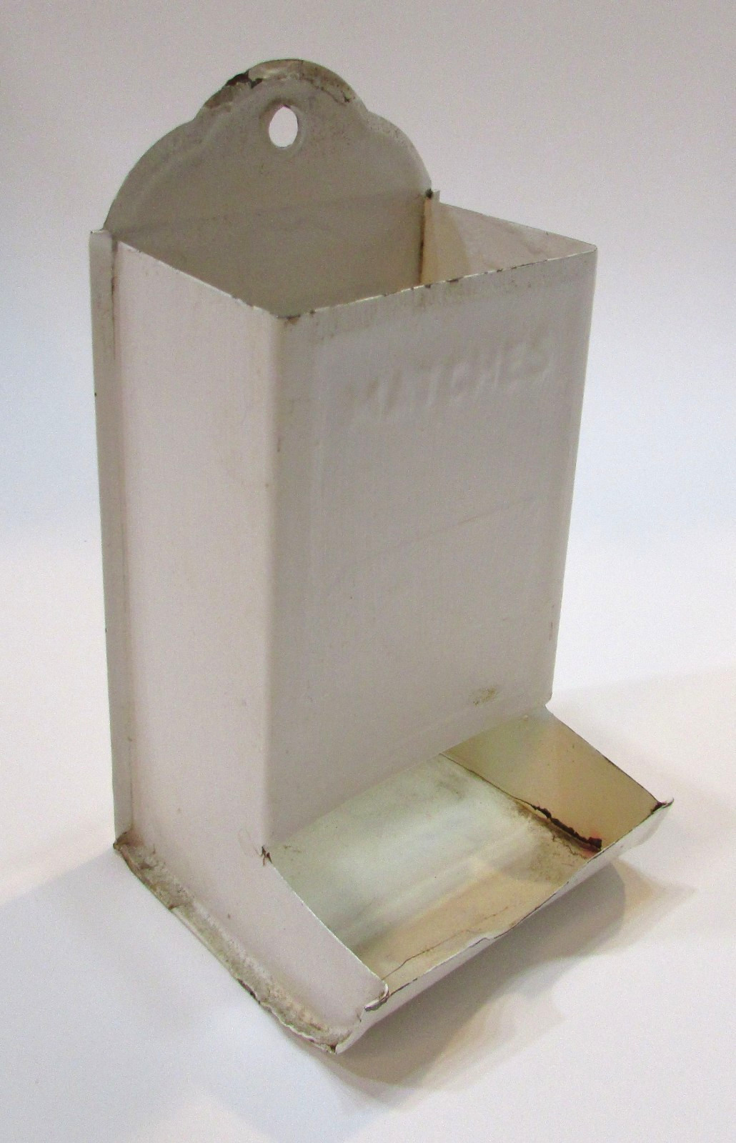 Old 1910s Tin Wall Match Holder Antique Matchbox Repainted White Back in the Day