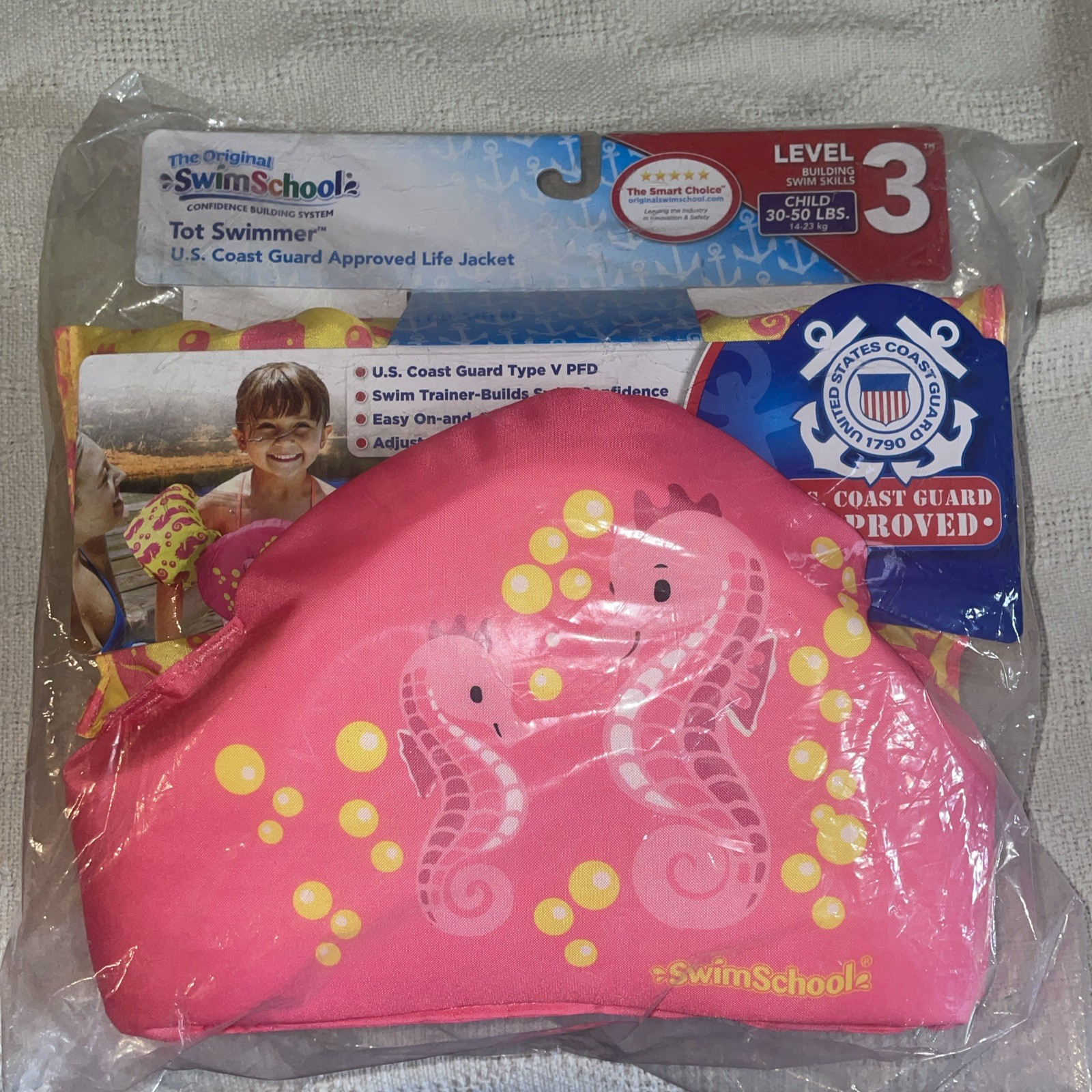 SwimSchool Tot Swimmer Pink 4-6 Years 30-50Lbs Level 3 Pink Seahorse