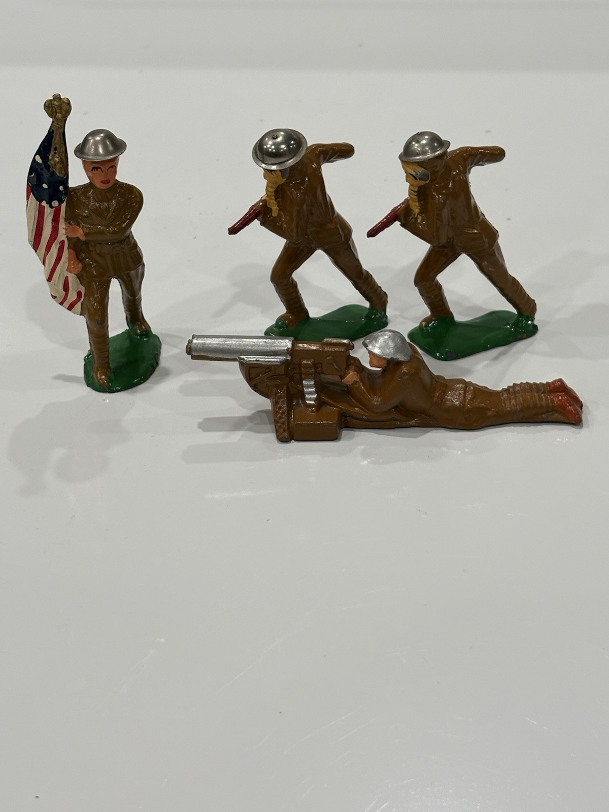 Barclay Manoil Lead WW1 3" Flag Bearer Gas Mask Gunner Toy Soldier Lot Vtg 1930s