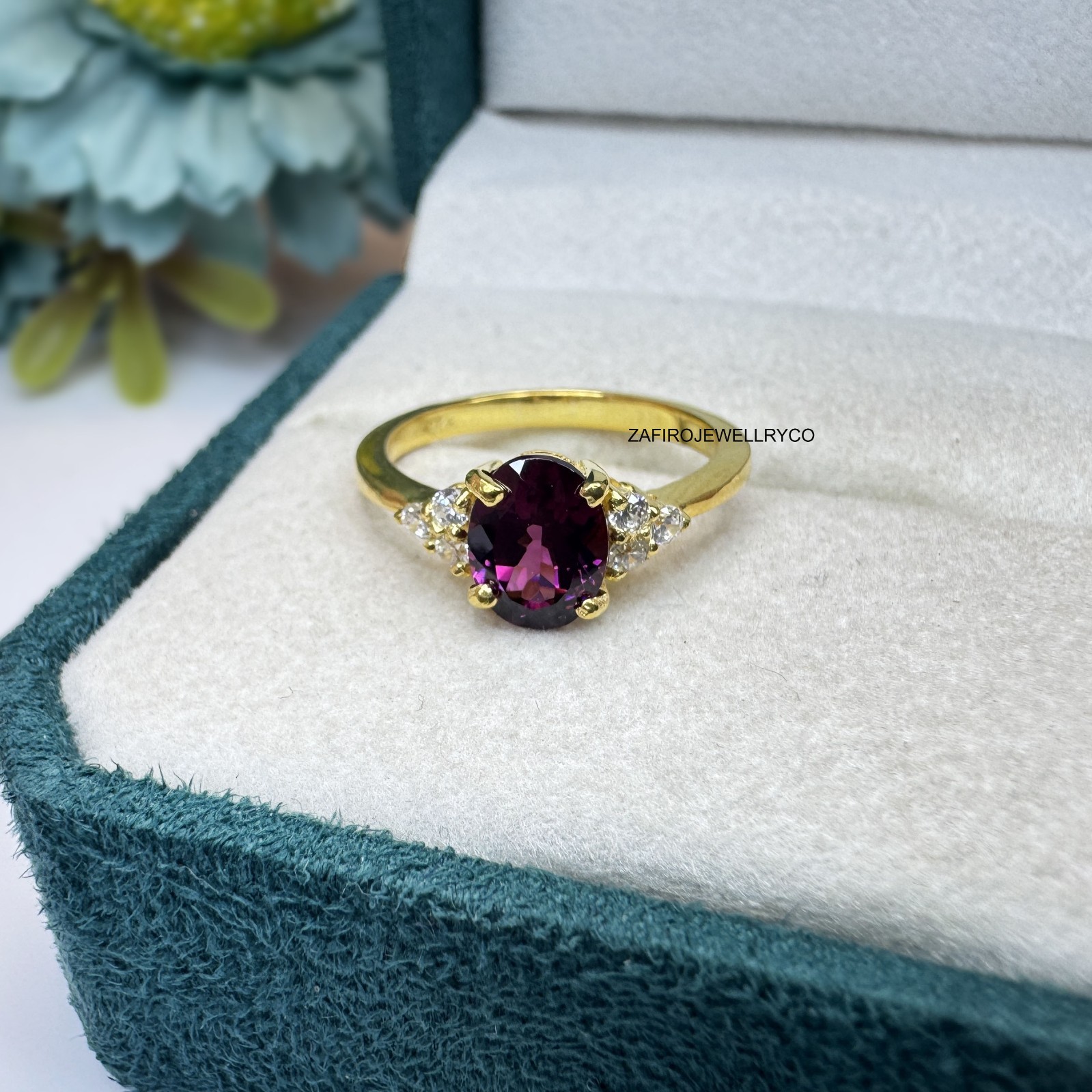 Natural Rhodolite Ring, January Birthstone, Promise Ring, Cluster Ring