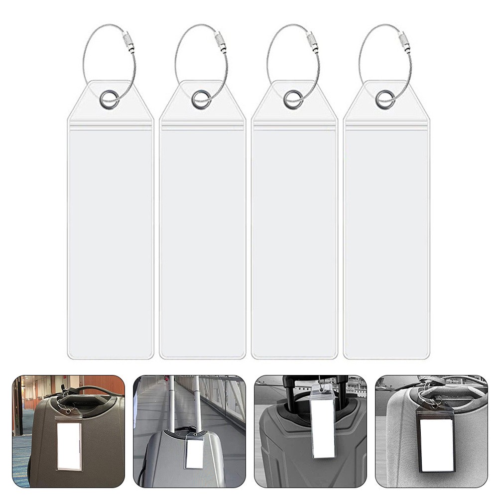 4 Pcs Practical Transparent Luggage Tags PVC Stainless Steel Suitcase Tags