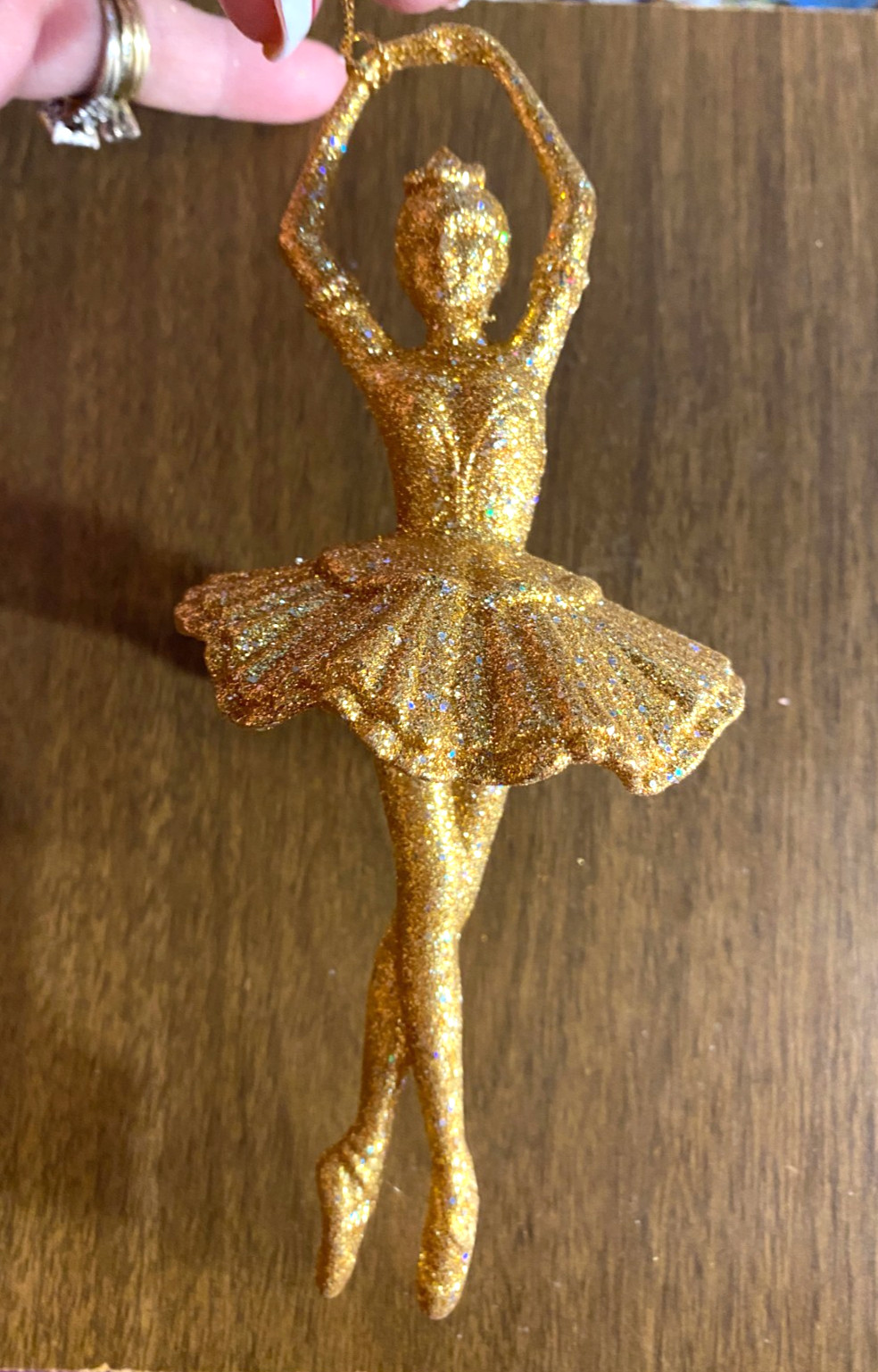 Gold Glitter Covered Plastic Ballerina Ballet Christmas Ornament 6.5"