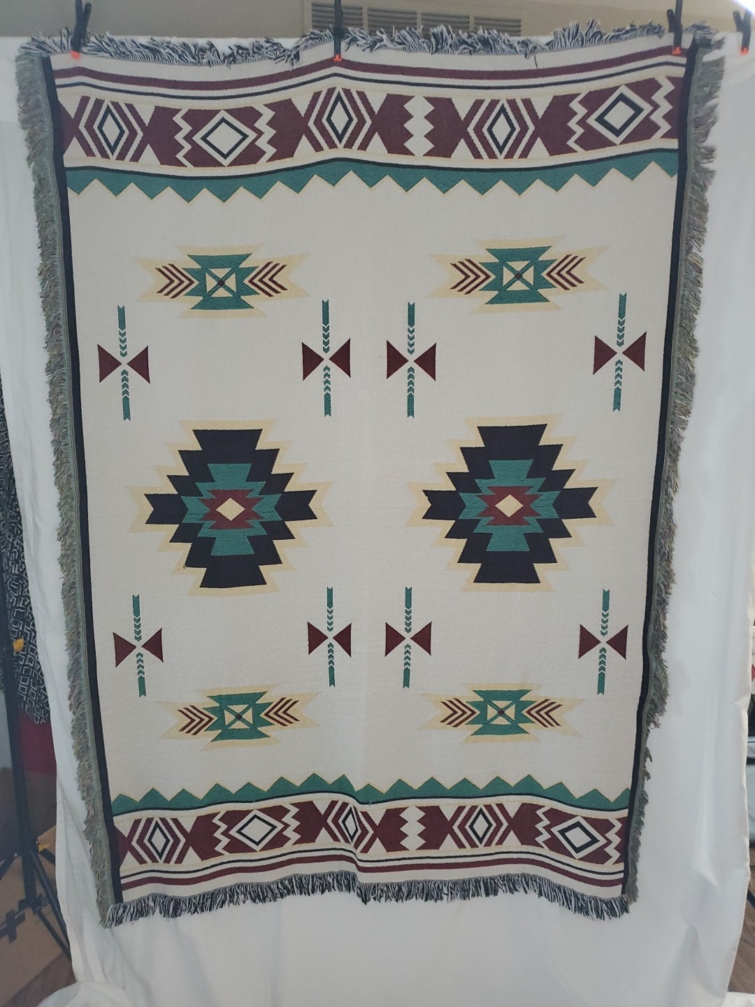 Aztec Boho Throw with Fringe Southwestern Geometric Size 50" X 68" Tapestry 